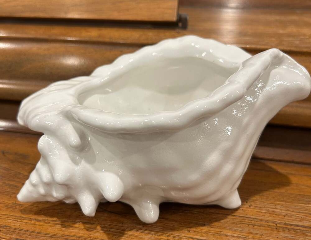 Vintage White Ceramic Conch Shell Planter